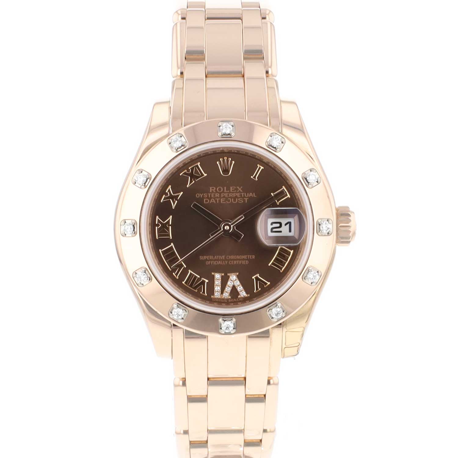 Datejust Lady Pearlmaster Choco Dial Rose Gold Diamonds Mm Rolex