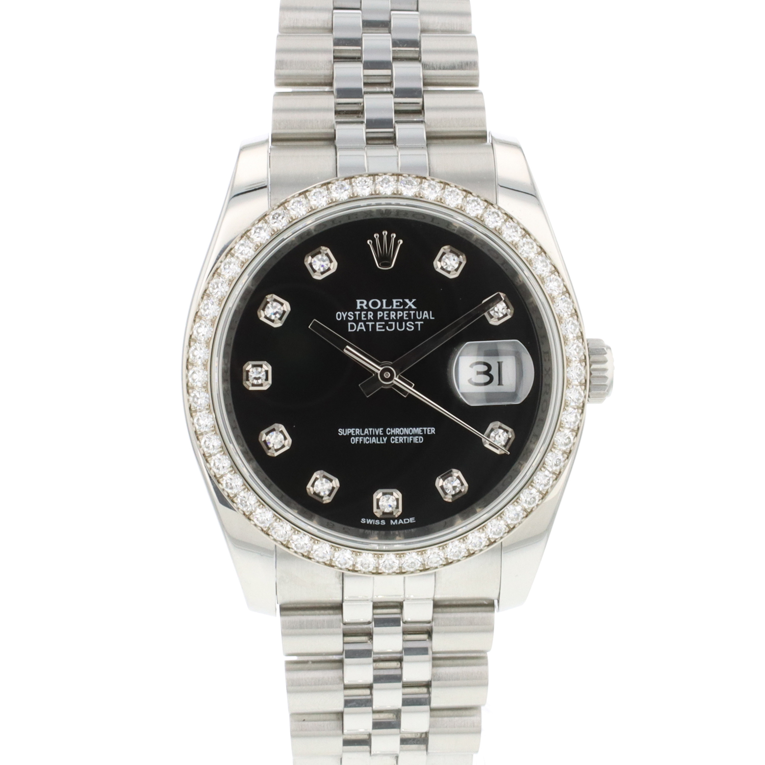 Datejust 36 Jubilee Fluted Black Diamond Dial Factory RBR - Rolex ...