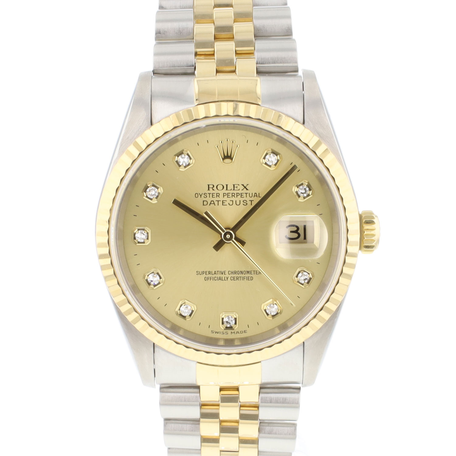 Datejust 36 Steel Gold Jubilee Fluted Champagne Diamond Dial - Rolex ...