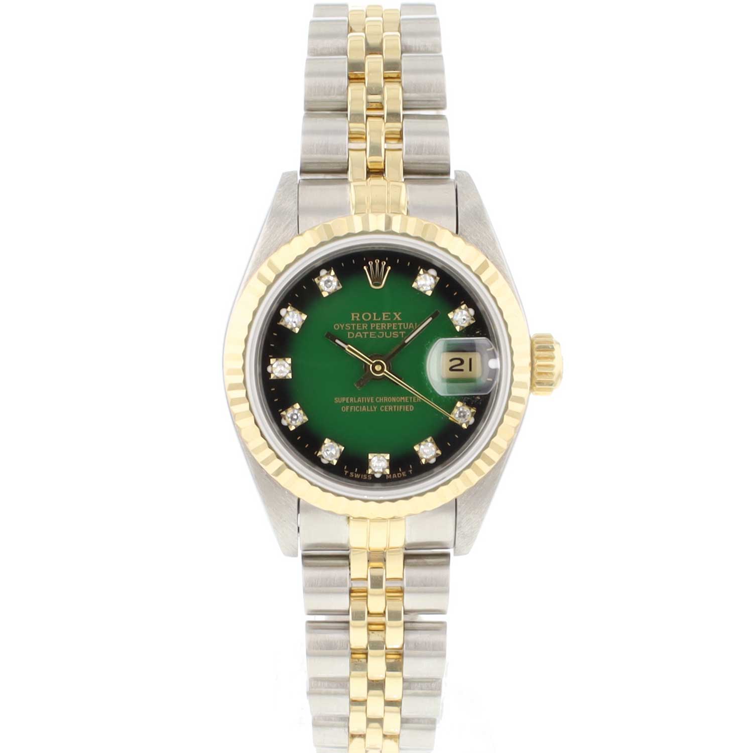 Datejust 26 Lady Steel Gold Jubilee Fluted Green Vignette Diamond